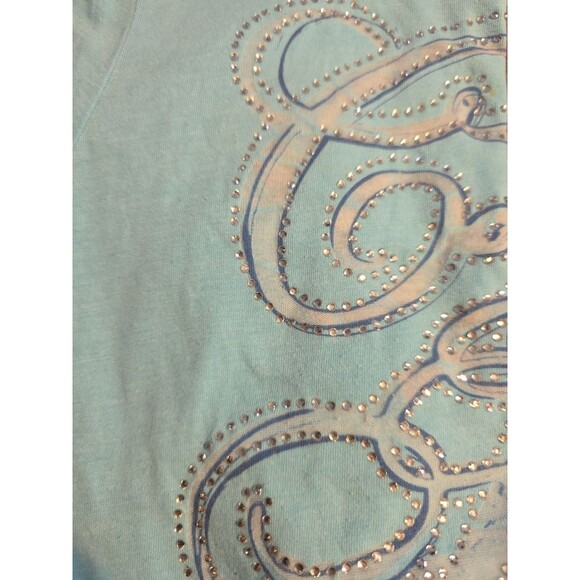 Seven7 Women Medium Cotton Crew Neck Short Sleeve T-Shirt (Baby Blue) Rhinestone - Picture 8 of 8